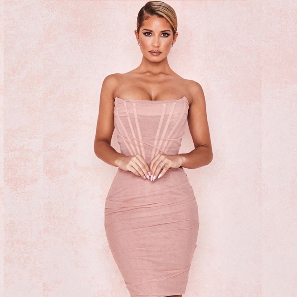 ~Pristine Prominence:Pink Corset Pencil Dress~